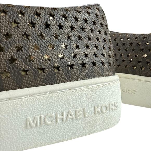 Michael Kors Keaton Women's Brown Laser Cut Leather Slip On Sneakers Shoes Sz 8 - Picture 7 of 9